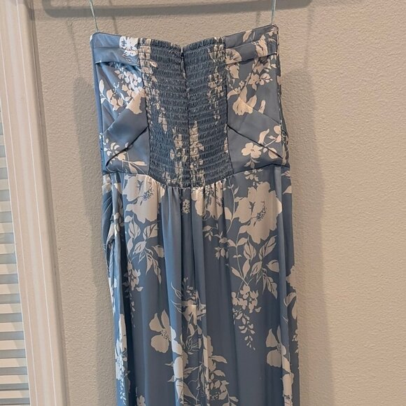 Reformation Barrow Silk Aliso Light Blue & Ivory Floral Strapless Maxi Dress - Picture 6 of 6